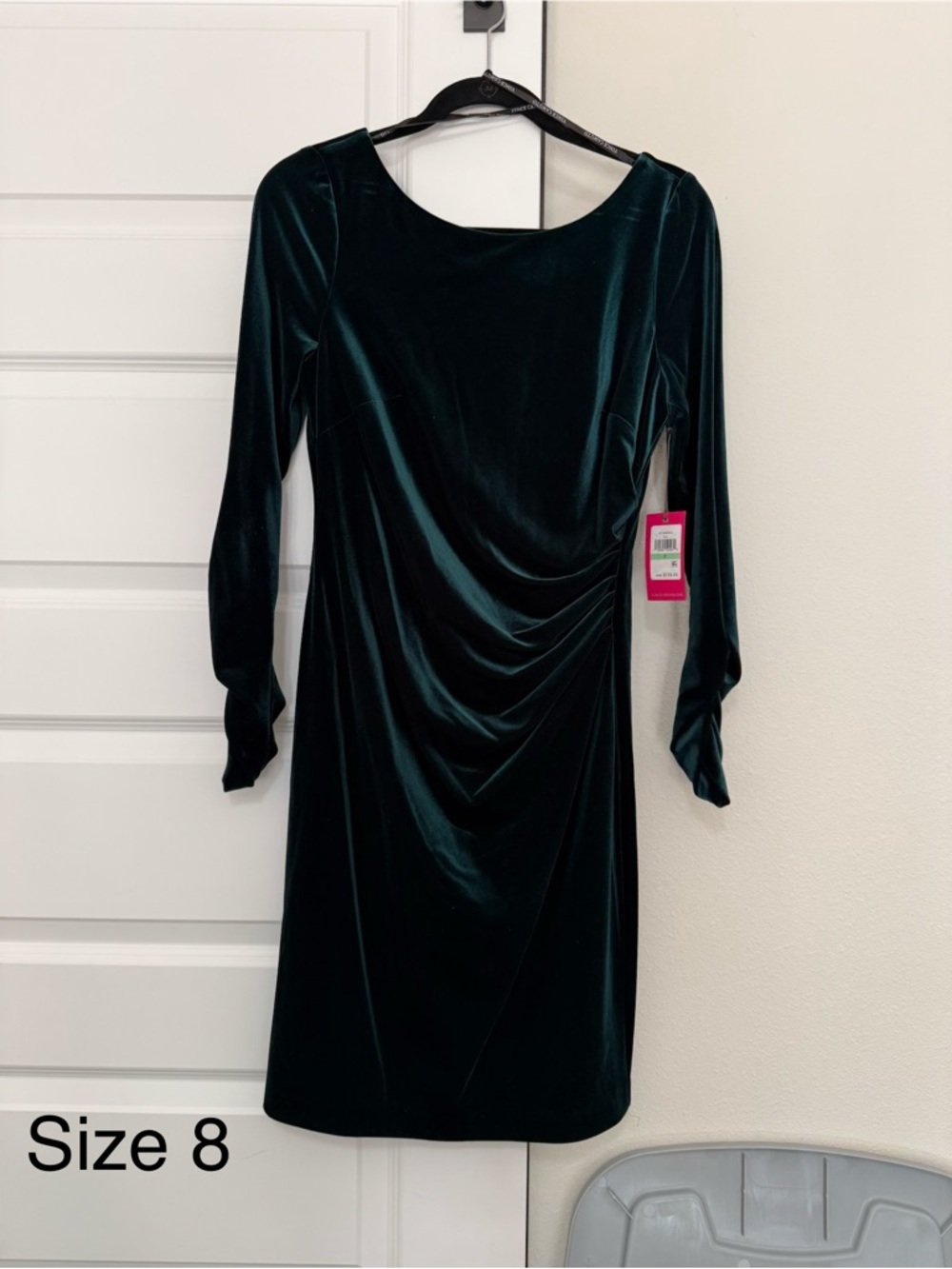 Women's Emerald Green Velvet Draped Long-Sleeve Dress